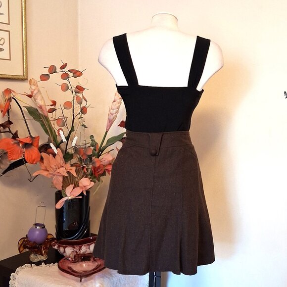 Preowned Brown Wool A-line Flared High Waist Short Lined Skirt - Picture 9 of 9